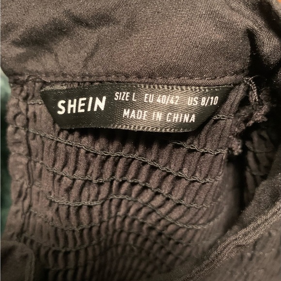 SHEIN Black Smocked Peplum Blouse,L - Picture 2 of 5